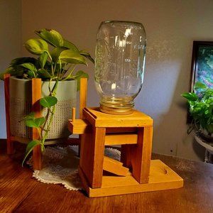 VTG Wood Candy Dispenser w/ Glass Mason Ball Jar for Nuts GumBalls Skittles M&Ms